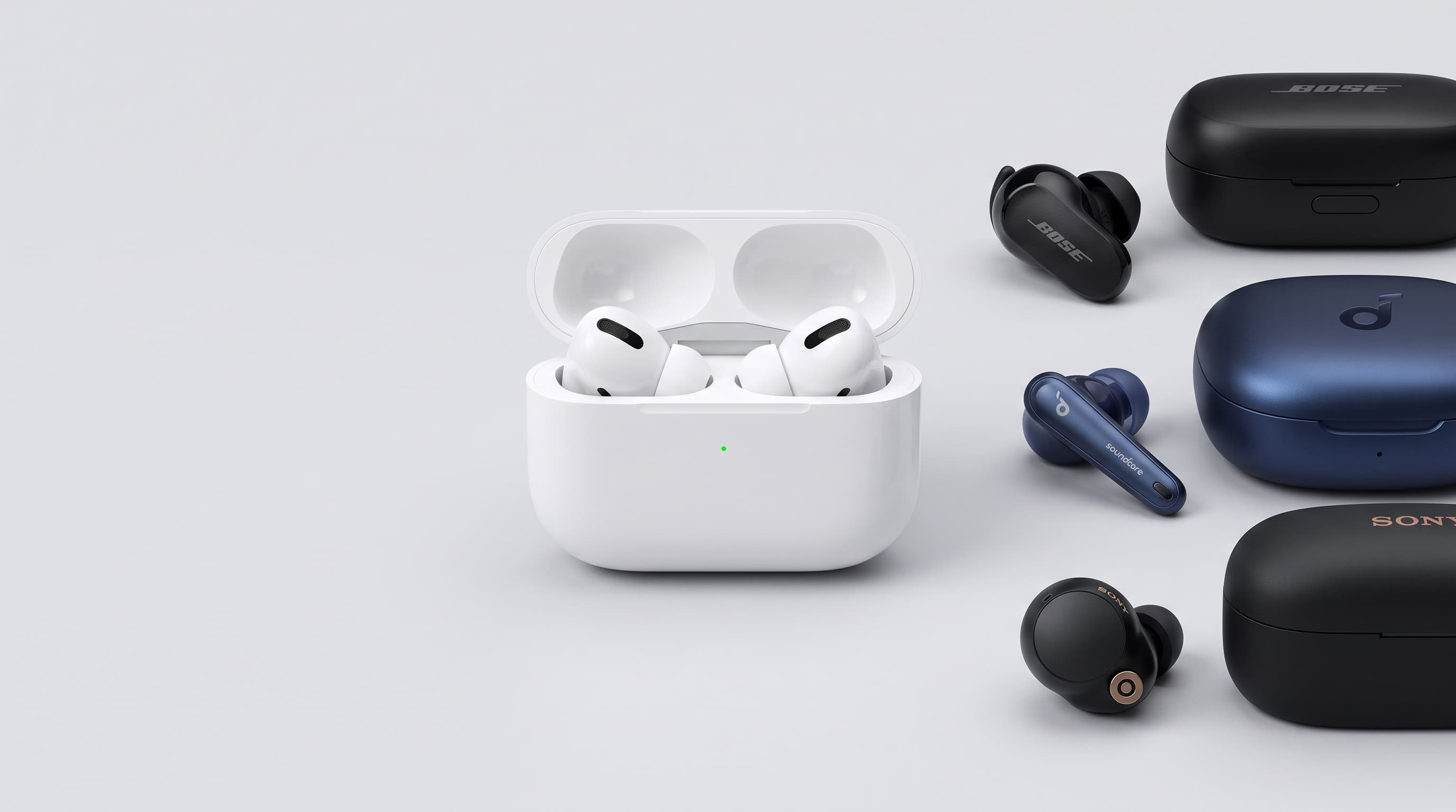 مقایسه‌ی بصری AirPods Pro 3 اپل و یک هندزفری بی‌سیم جایگزین از برند Bose.
